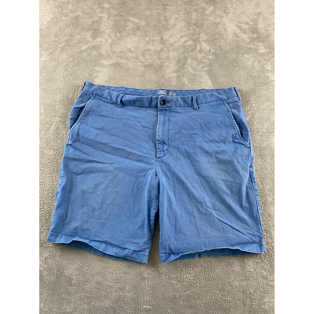 Izod Saltwater Mens Blue Stretch Chino Shorts Sz 38 Waist 9.5 Inseam Flat Front